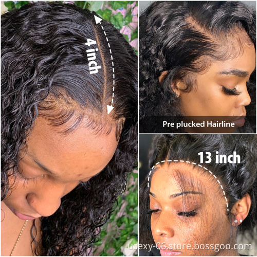 Top quality 200 density deep wave hd transparent lace frontal 13x6 wig 30 inch hd clear lace wig 12a lace front loose wave wigs